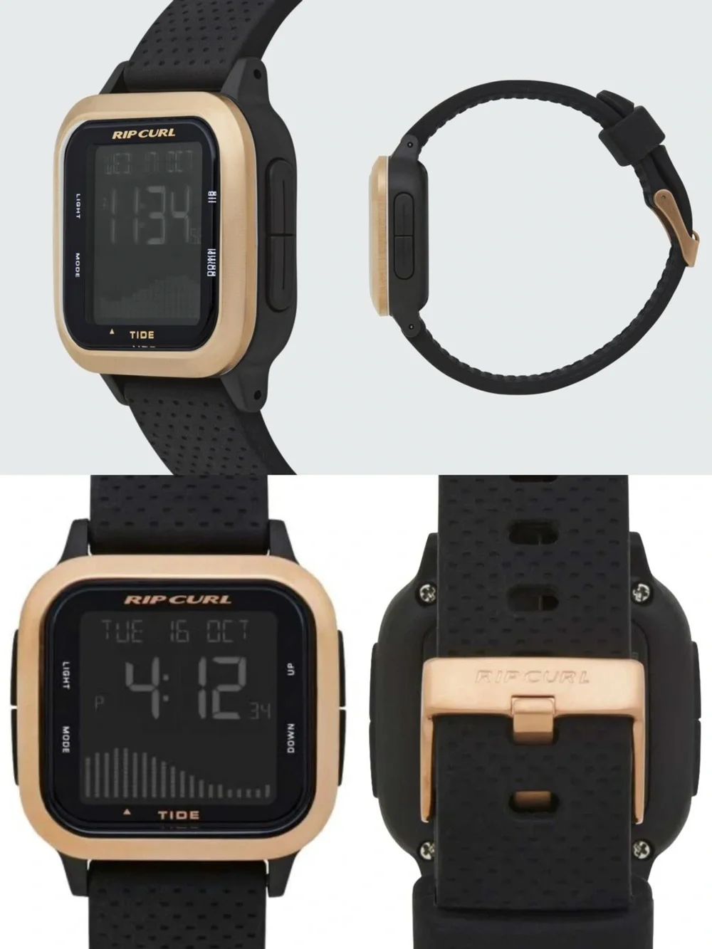 Rip Curl Black Silicone Digital Watch with Rose Gold bezel